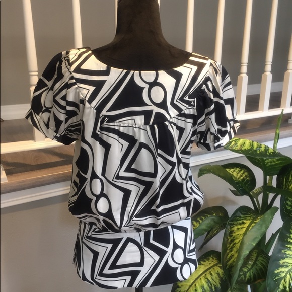 INC Black & White Silk Blouse - Picture 2 of 5